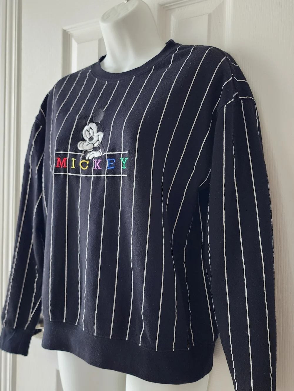 Mickey Embroidered Black Pinstripe Sweatshirt - Picture 8 of 12